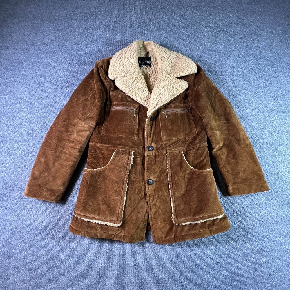 Vintage Royal Knight Brown Corduroy Faux Sherpa Lined Coat Mens 38 90s Retro